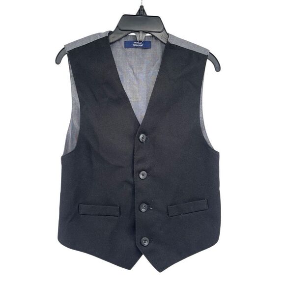 IZOD Boys Dressy Black Gray Suit Vest Sleeveless Button Front Formal Size 6 - Picture 1 of 5